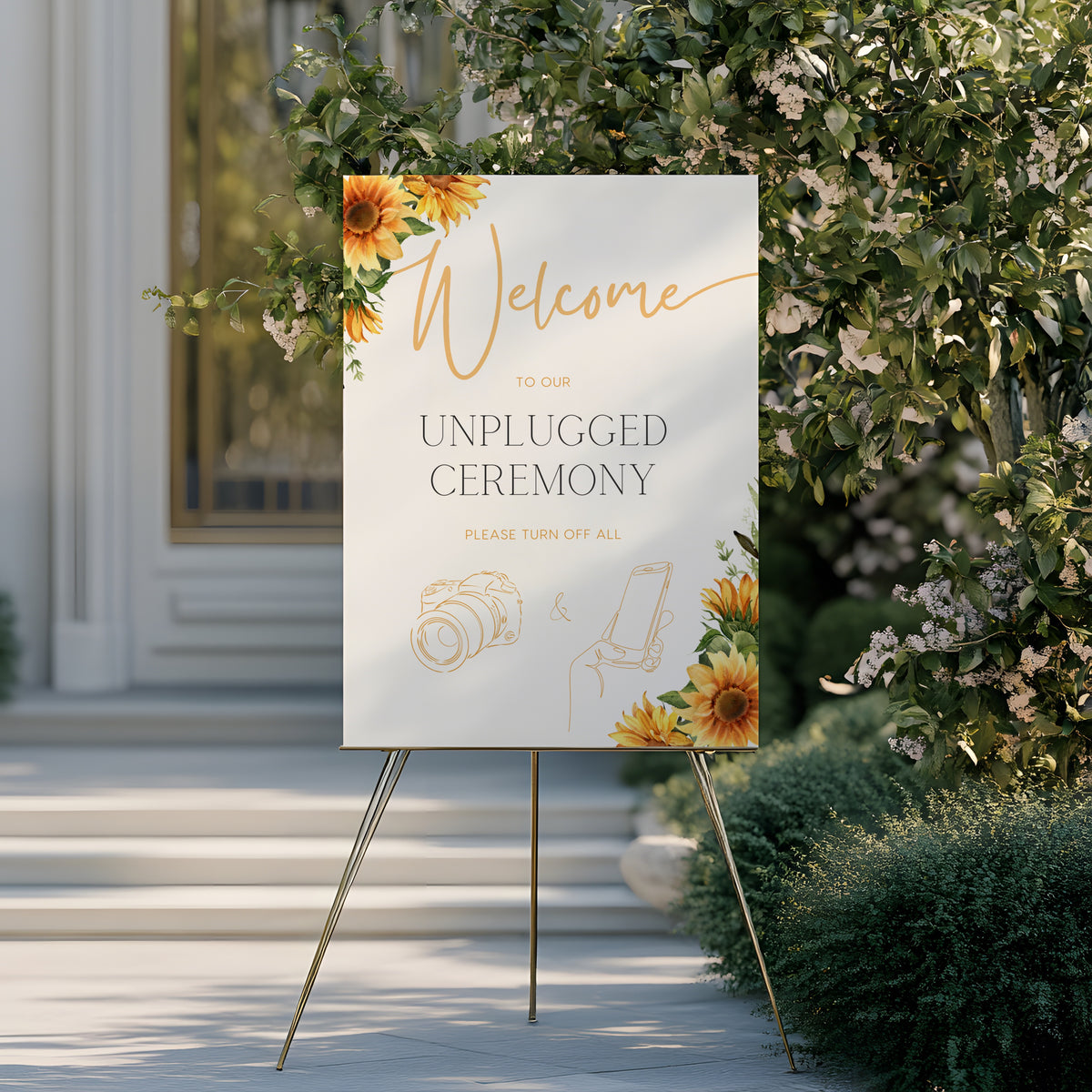 Sunflower design unplugged wedding ceremony sign - unplugged ceremony customised display sign