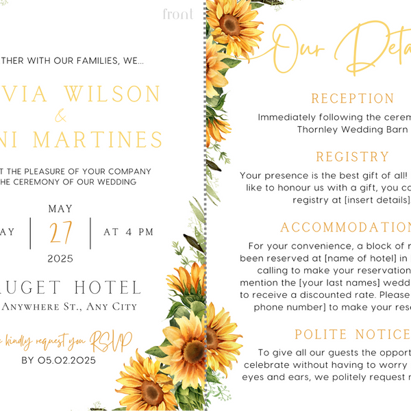 Sunflowers Floral Wedding Invitations