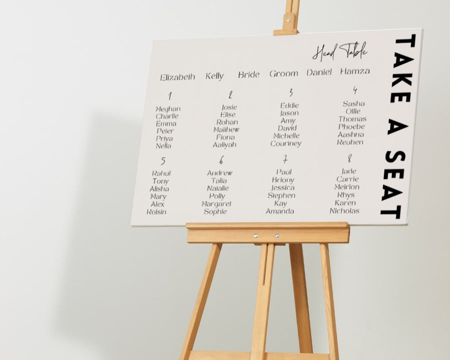 modern seating plan wedding sign - affordable personalised wedding signs