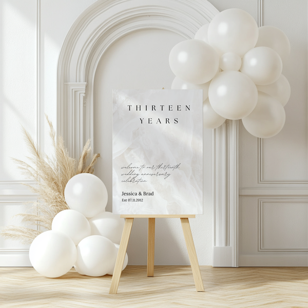 thirteen Years Lace Anniversary Sign - Customizable Anniversary Welcome Board – A personalized anniversary sign with editable text, showcasing a modern and stylish layout.