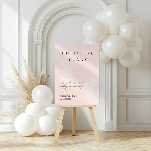 thirty five Years Coral Anniversary Sign - Customizable Anniversary Welcome Board – A personalized anniversary sign with editable text, showcasing a modern and stylish layout.