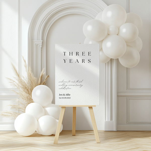 Three Years Leather Anniversary Sign - Customizable Anniversary Welcome Board – A personalized anniversary sign with editable text, showcasing a modern and stylish layout.