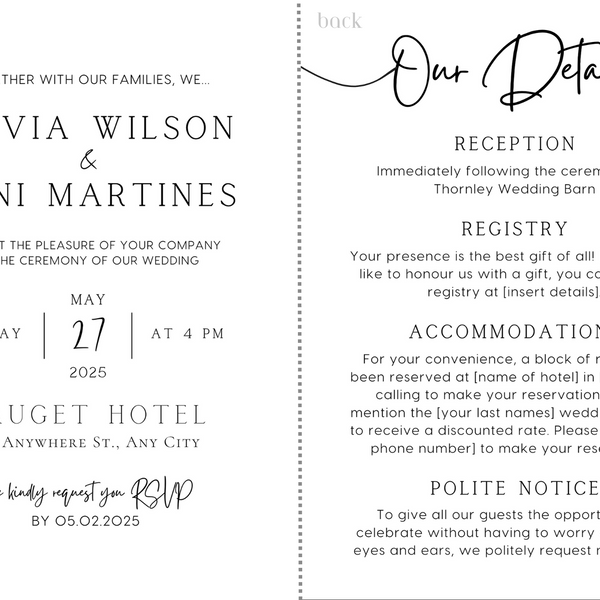 timeless style white wedding invites - personalised wedding invitations