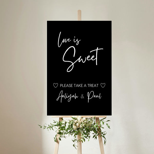 timeless black wedding sweet table sign - personalised love is sweet sign