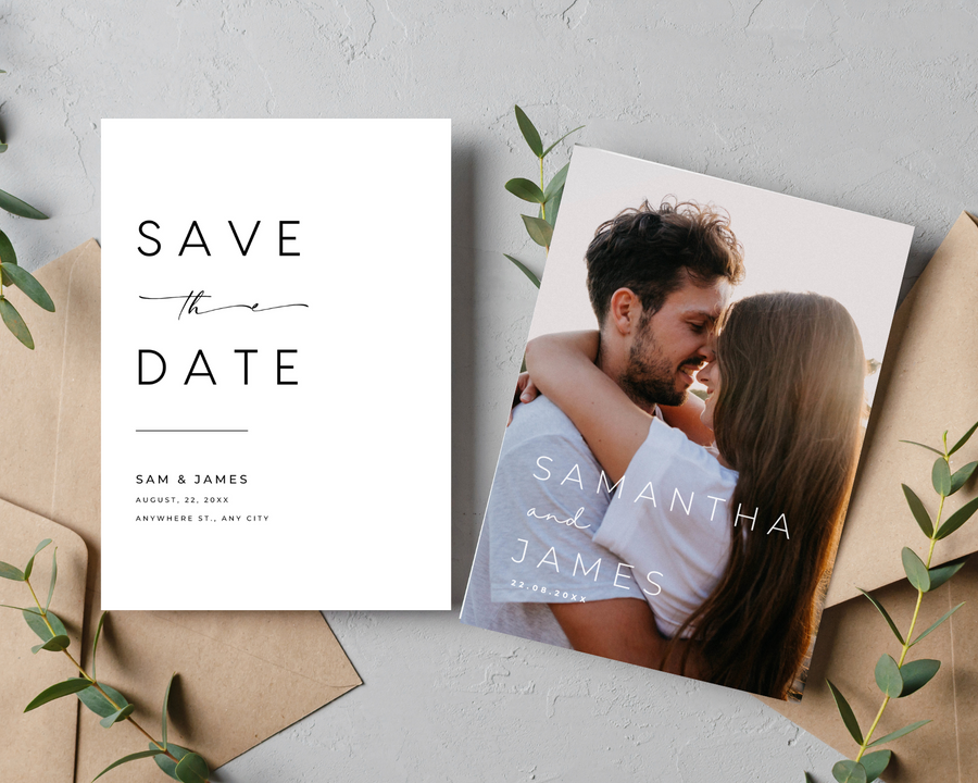 timeless white wedding save the date invites - affordable save the dates