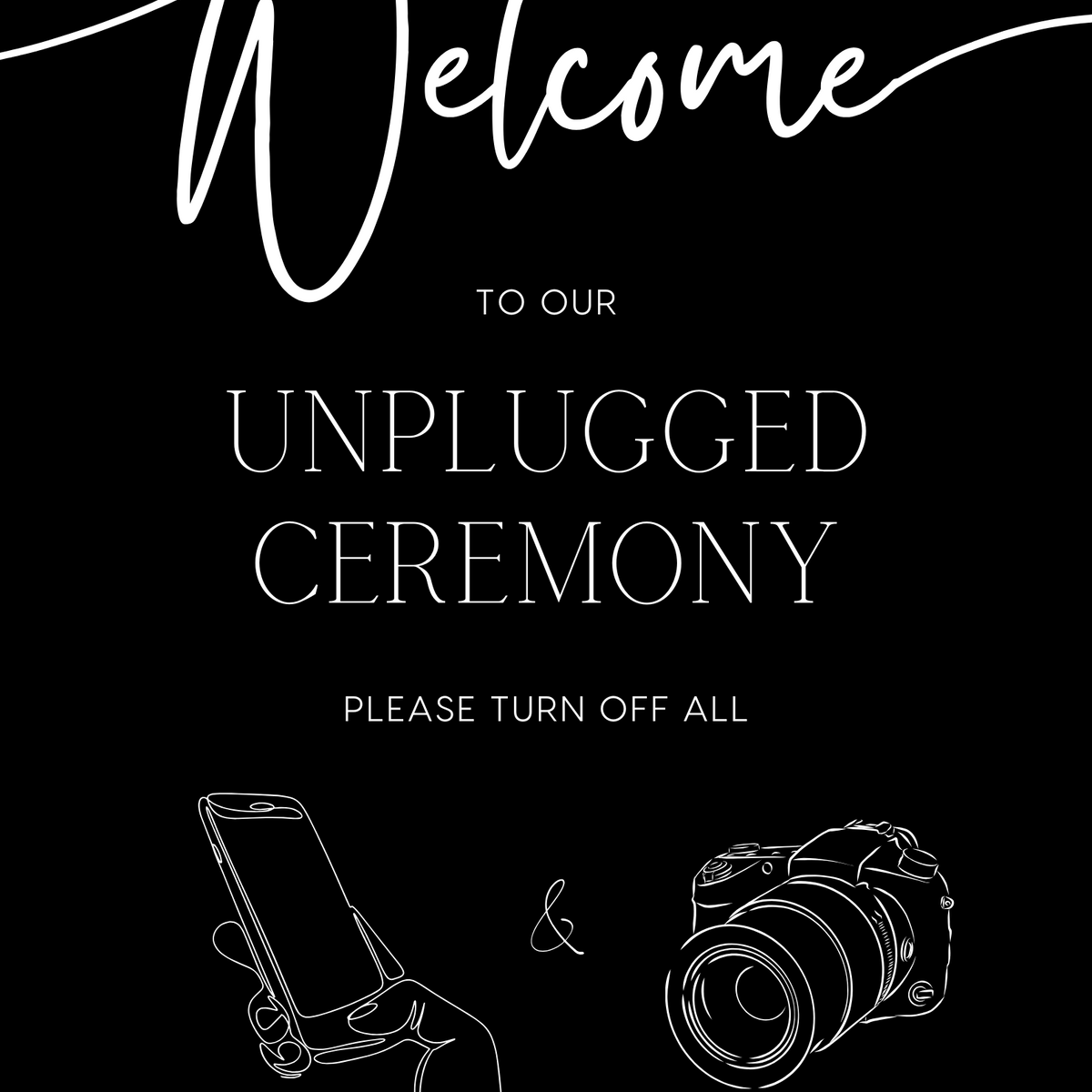 timeless black unplugged ceremony wedding sign - which black wedding signage for an unplugged wedding ceremony.