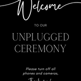 timeless black unplugged ceremony wedding sign - which black wedding signage for an unplugged wedding ceremony.