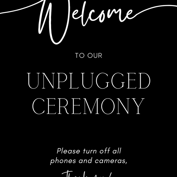 timeless black unplugged ceremony wedding sign - which black wedding signage for an unplugged wedding ceremony.