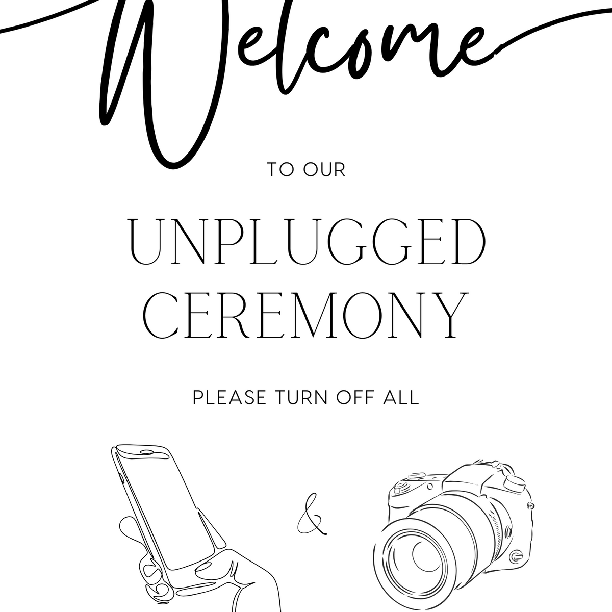 timeless white wedding unplugged ceremony sign - elegantly designed to make a statement. Unplugged Ceremony Wedding Board printed in the UK