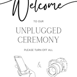 timeless white wedding unplugged ceremony sign - elegantly designed to make a statement. Unplugged Ceremony Wedding Board printed in the UK