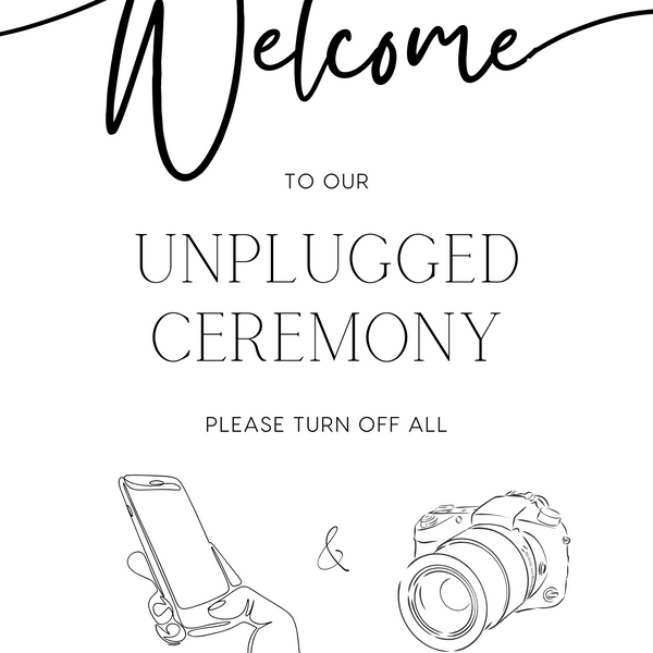 timeless white wedding unplugged ceremony sign - elegantly designed to make a statement. Unplugged Ceremony Wedding Board printed in the UK