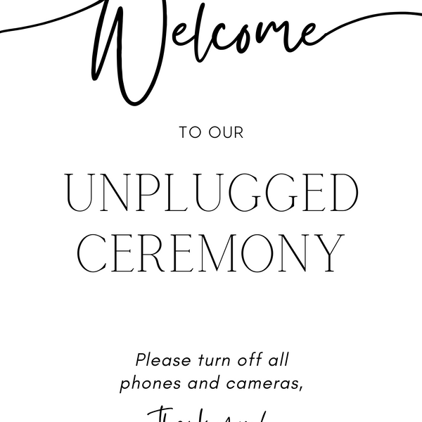 timeless white wedding unplugged ceremony sign - elegantly designed to make a statement. Unplugged Ceremony Wedding Board printed in the UK