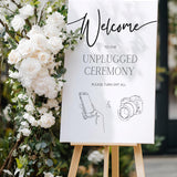 timeless white wedding unplugged ceremony sign - elegantly designed to make a statement. Unplugged Ceremony Wedding Board printed in the UK