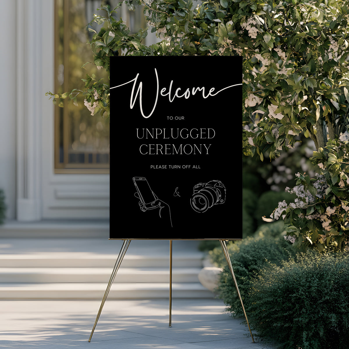 timeless black unplugged ceremony wedding sign - which black wedding signage for an unplugged wedding ceremony.