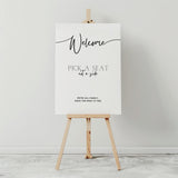timeless white pick a seat not a side wedding welcome sign - personalised minimalist white wedding ceremony sign, featuring a crisp white background, with elegant black typography, giving the ultimate classy-chic look.