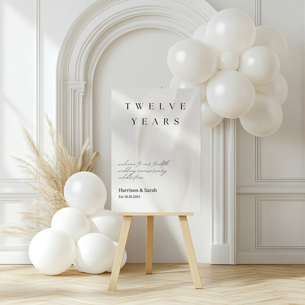twelve Years silk Anniversary Sign - Customizable Anniversary Welcome Board – A personalized anniversary sign with editable text, showcasing a modern and stylish layout.