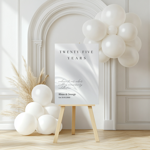 Twenty Five Years Silver Anniversary Sign - Customizable Anniversary Welcome Board – A personalized anniversary sign with editable text, showcasing a modern and stylish layout.
