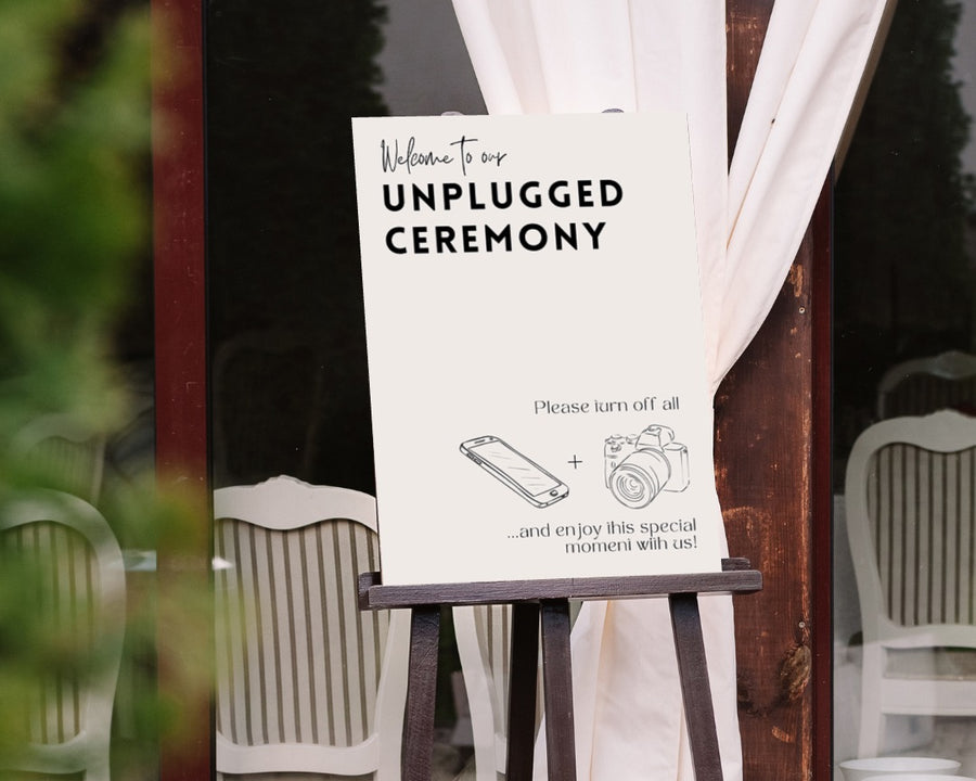modern unplugged ceremony wedding sign - affordable personalised wedding signs