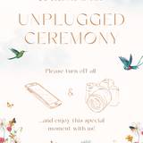 Fairytale Unplugged Ceremony Wedding Sign - Personalised Wild Flower Design Elegant Unplugged Ceremony Board