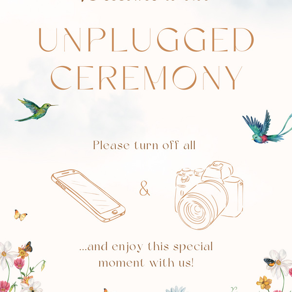 Fairytale Unplugged Ceremony Wedding Sign - Personalised Wild Flower Design Elegant Unplugged Ceremony Board