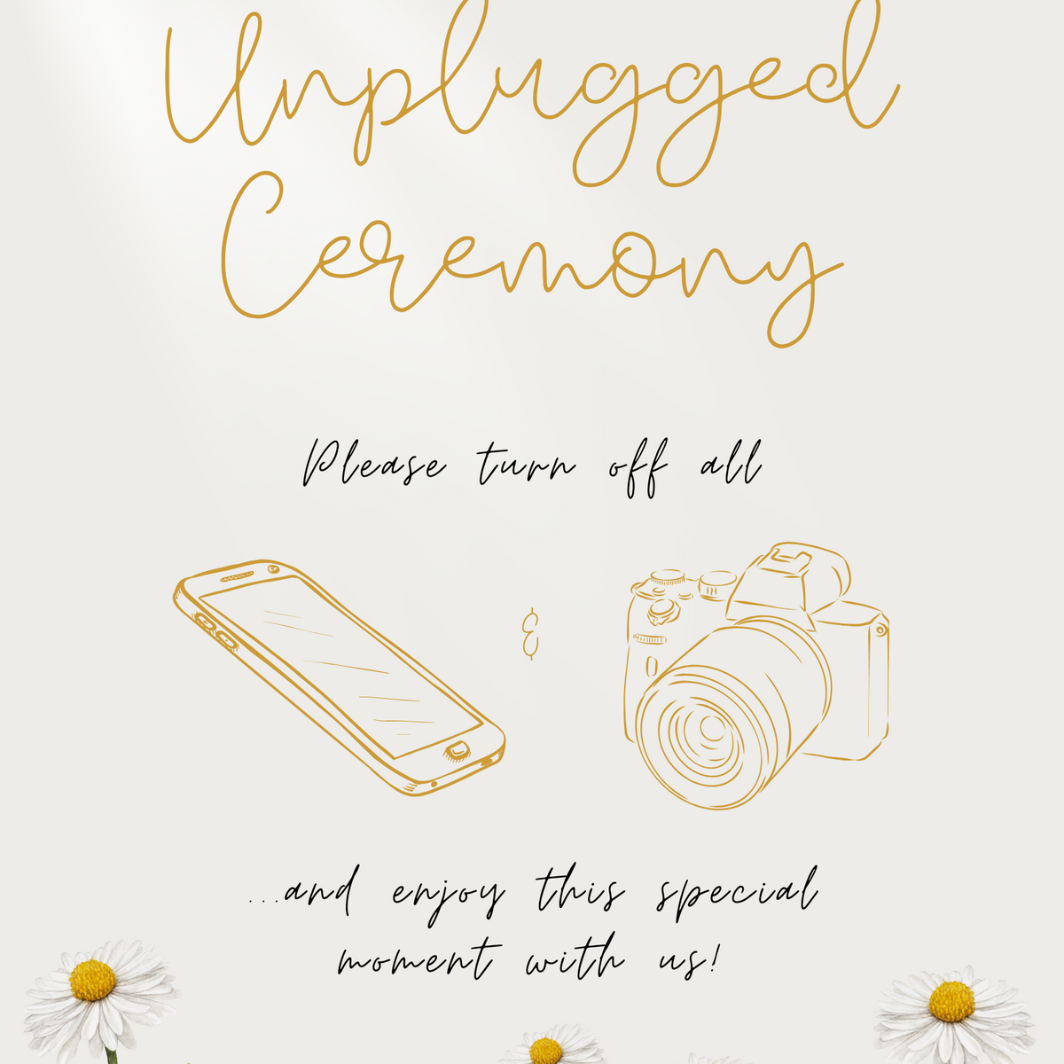Daisy floral unplugged ceremony sign for wedding - customised wedding unplugged ceremony sign