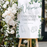 eucalyptus wedding unplugged ceremony sign - elegantly designed to make a statement. Unplugged Ceremony Wedding Board printed in the UK