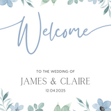blue floral wedding welcome sign - a charming wedding welcome sign, featuring dusty blue florals for an elegant, eye-catching entrance