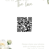 white roses photo sharing qr code sign for wedding tables - luxury wedding table signage for guests to share photos