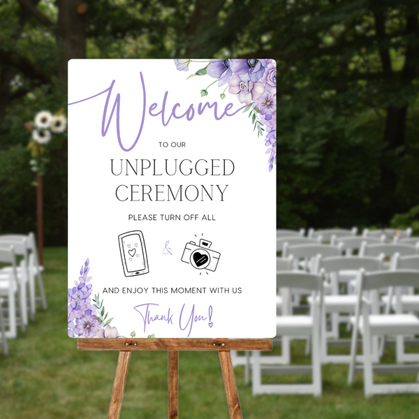 Lilac & Lavender Floral Unplugged Ceremony Sign