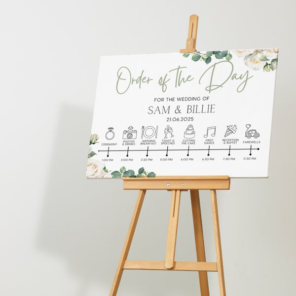 White Roses Floral Order Of The Day Sign