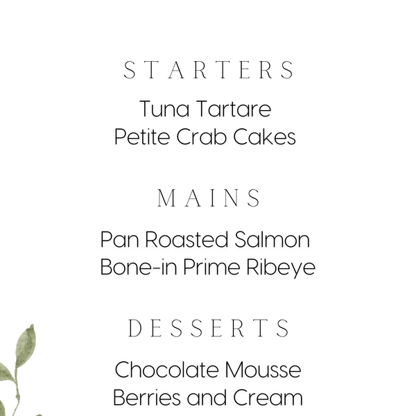white roses floral personalised wedding menu - affordable custom wedding menus