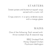 white wedding menu - custom wedding menu for winter wedding - personalised wedding menu UK