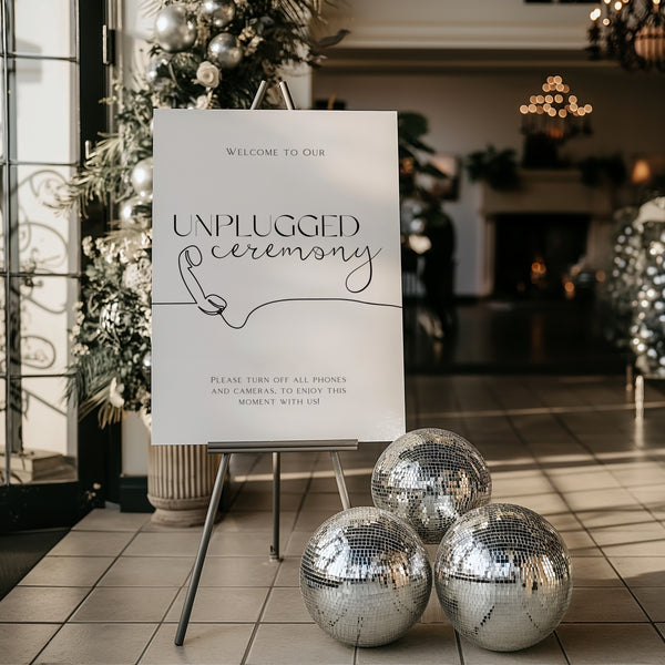 winter white unplugged ceremony wedding sign - unplugged wedding ceremony sign - custom winter wedding signage