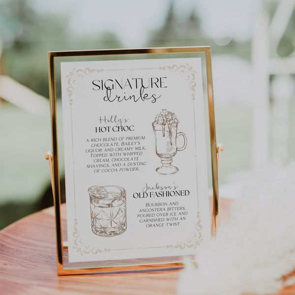 white signature drinks sign for wedding - his and hers signature drinks - wedding signature cocktails sign uk