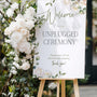 white rose floral wedding unplugged ceremony sign - elegantly designed to make a statement. Unplugged Ceremony Wedding Board printed in the UK