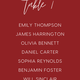 Custom Wedding Seating Plan Cards A5 or A6 – Elegant A5 or A6 wedding seating plan cards printed on 350gsm cardstock, featuring table numbers and guest names.