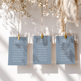 Custom Wedding Seating Plan Cards A5 or A6 – Elegant A5 or A6 wedding seating plan cards printed on 350gsm cardstock, featuring table numbers and guest names.