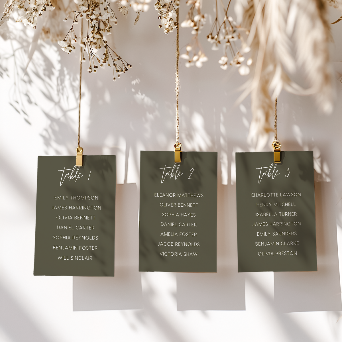 Custom Wedding Seating Plan Cards A5 or A6 – Elegant A5 or A6 wedding seating plan cards printed on 350gsm cardstock, featuring table numbers and guest names.