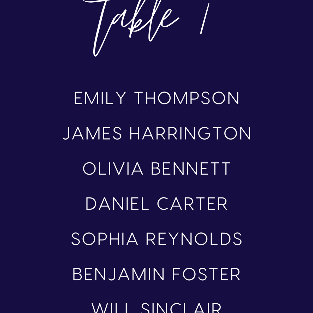 Custom Wedding Seating Plan Cards A5 or A6 – Elegant A5 or A6 wedding seating plan cards printed on 350gsm cardstock, featuring table numbers and guest names.