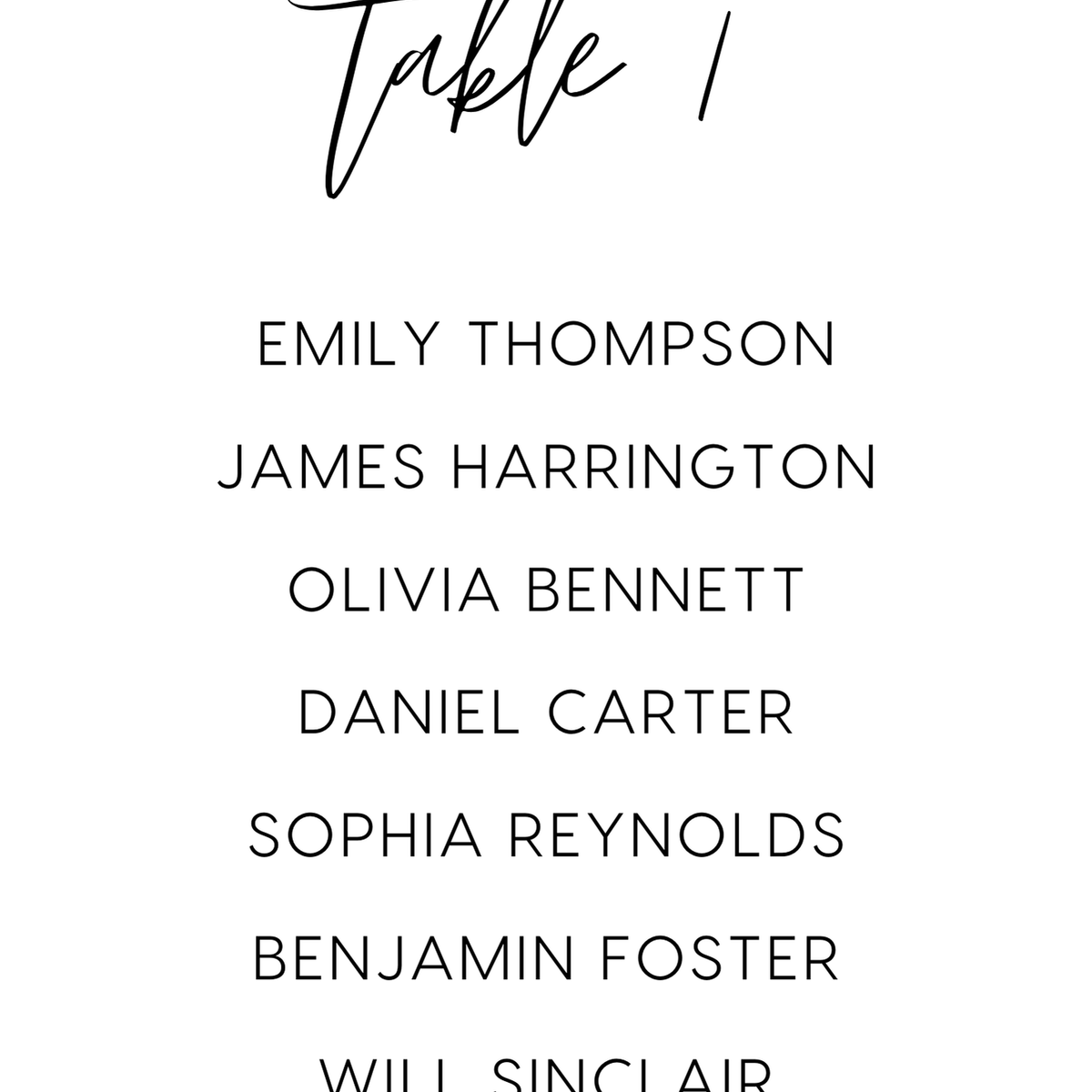 Custom Wedding Seating Plan Cards A5 or A6 – Elegant A5 or A6 wedding seating plan cards printed on 350gsm cardstock, featuring table numbers and guest names.