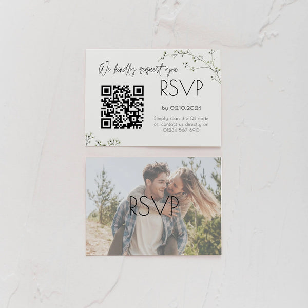 baby's breath floral RSVP with QR code for wedding - customised wedding RSVP with QR Code