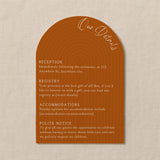 luxury arch shaped wedding invitations in burnt orange - fully personalised elegant wedding invitations premium