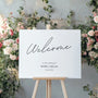 dreamy white simple welcome sign for wedding - personalised plain wedding welcome board - elegant and understated