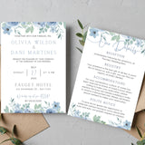 wedding invitations front and back - dusty blue floral wedding invites customised