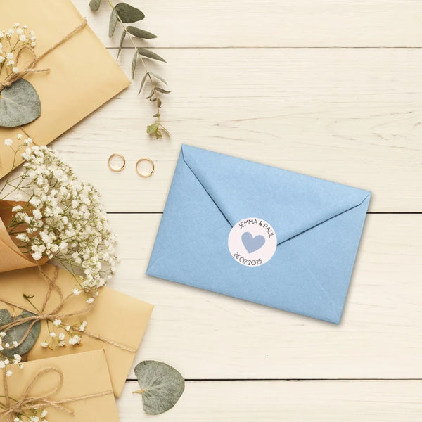 dusty blue heart envelope sticker seals personalised - wedding invitation suite with sticker seals customised