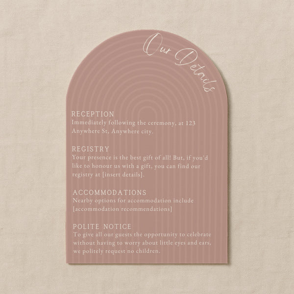 luxury arch shaped wedding invitations in dusty pink - fully personalised elegant wedding invitations premium