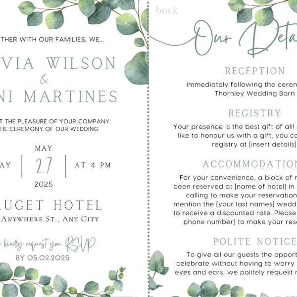 custom wedding invitations with eucalyptus - personalised wedding invites uk elegant - custom wedding invites fast delivery