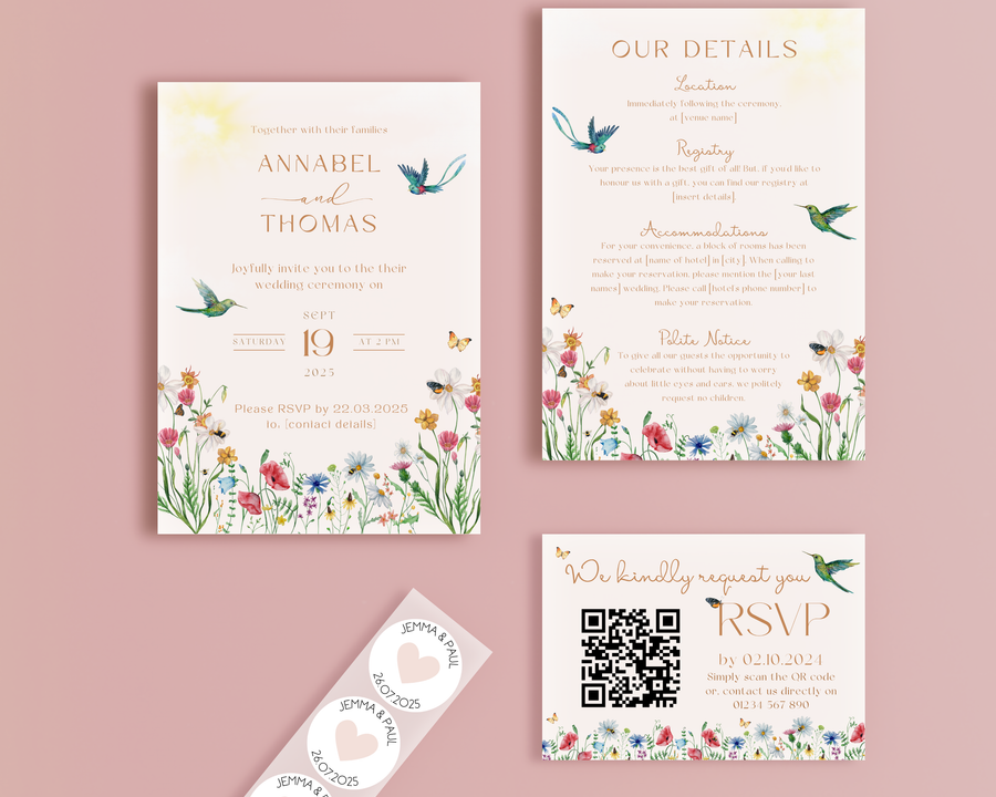fairytale wedding stationery essentials bundle - wedding stationery bundle customised - wedding invites bundle with rsvp - personalised wedding invites rsvp bundle