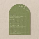 luxury arch shaped wedding invitations in olive green - fully personalised elegant wedding invitations premium