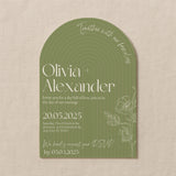 luxury arch shaped wedding invitations in olive green - fully personalised elegant wedding invitations premium